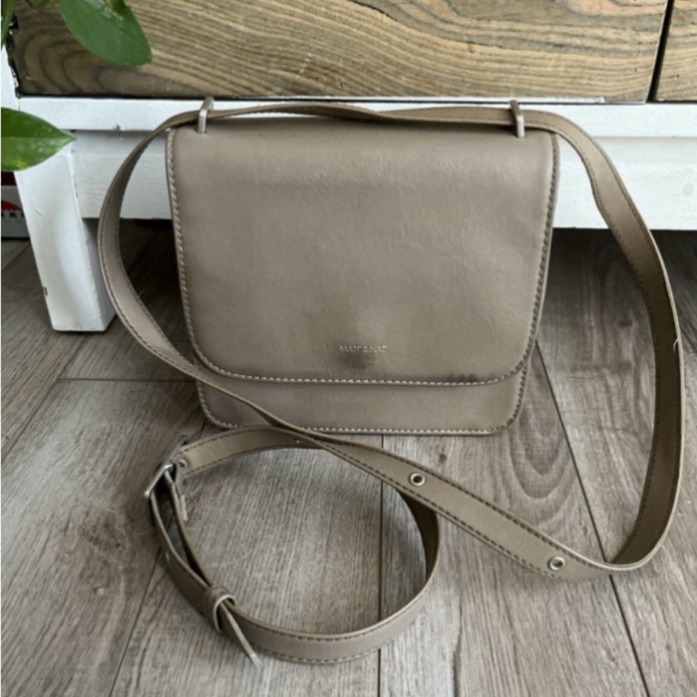 MATT & NAT Vegan Leather Crossbody Flap Over Adjustable Strap Beige Tan